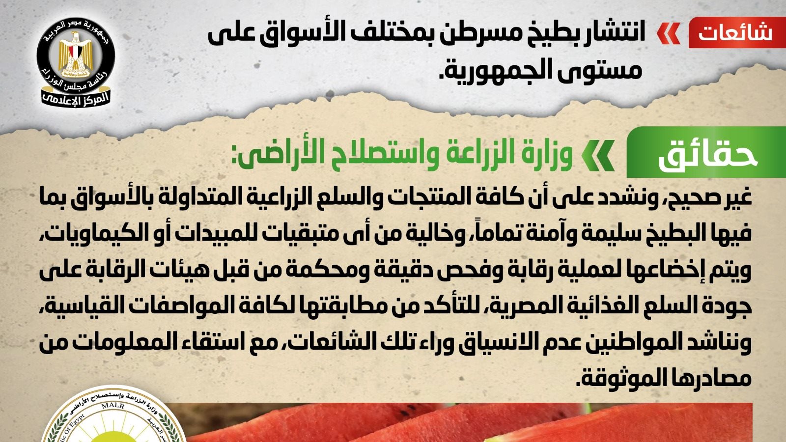حقيقة انتشار بطيخ مسرطن في الأسواق حقيقة انتشار بطيخ مسرطن في الأسواق