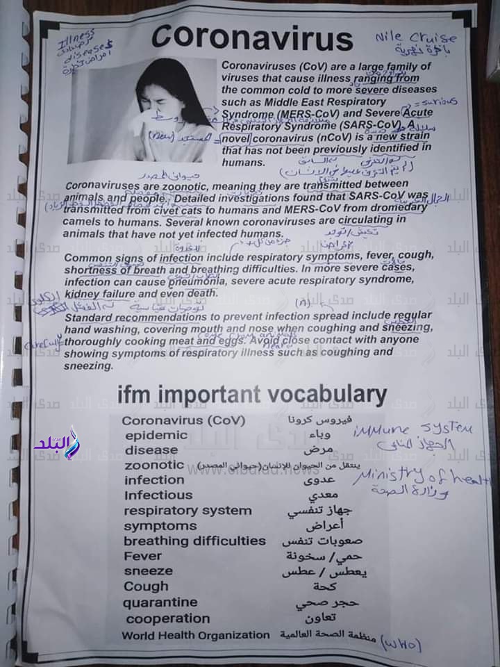 Ù„Ø·Ù„Ø§Ø¨ Ø§Ù„Ø«Ø§Ù†ÙˆÙŠØ© Ø§Ù„Ø¹Ø§Ù…Ø© ØªØ¯Ø§ÙˆÙ„ Ù…ÙˆØ¶ÙˆØ¹ ØªØ¹Ø¨ÙŠØ± Ø¨Ø§Ù„Ù„ØºØ© Ø§Ù„Ø¥Ù†Ø¬Ù„ÙŠØ²ÙŠØ© Ø¹Ù† ÙƒÙˆØ±ÙˆÙ†Ø§ Ø¹Ø¨Ø± ÙÙŠØ³ Ø¨ÙˆÙƒ